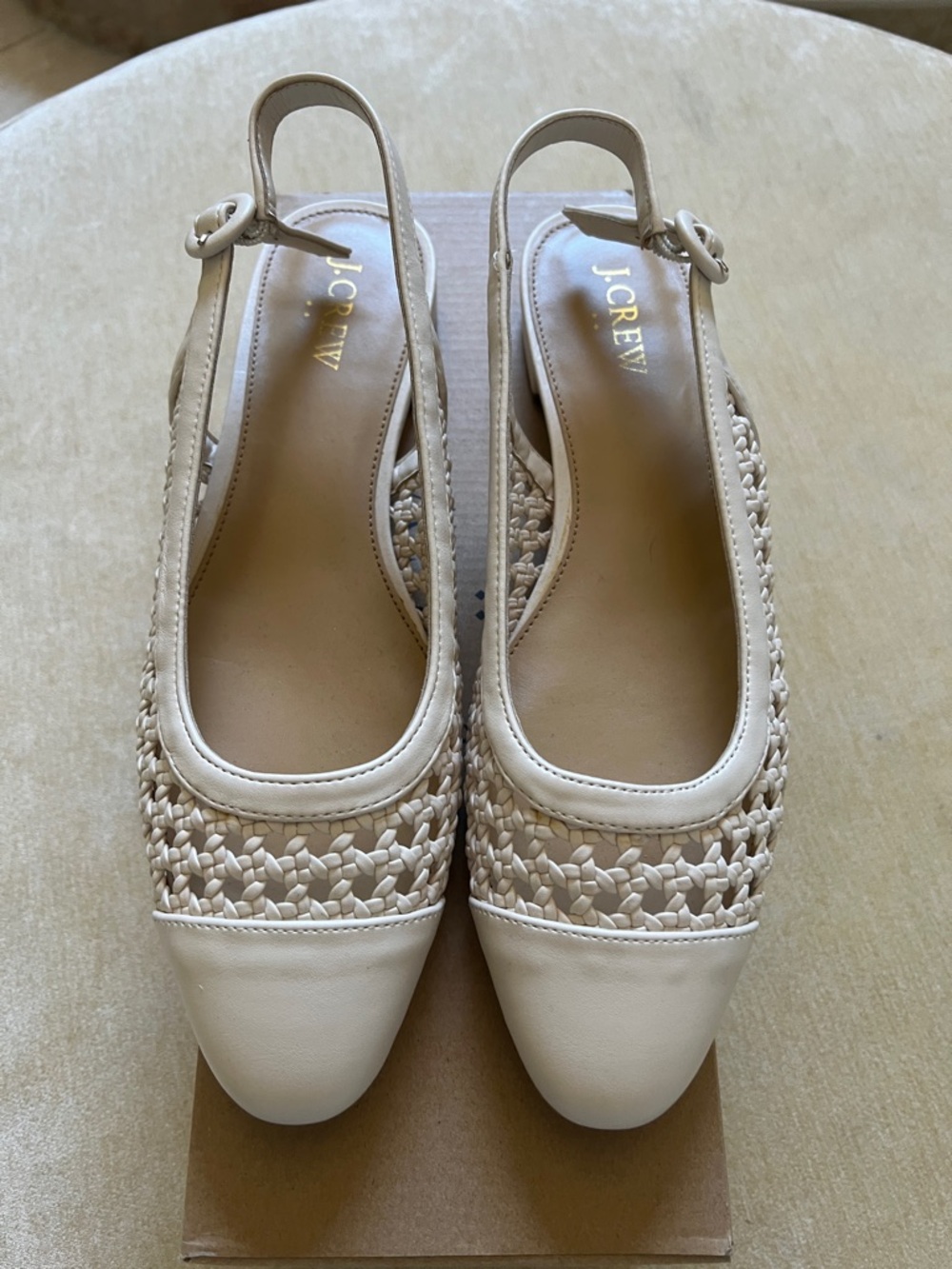 J. Crew Cream Woven Slingback Flats with Cap Toe
